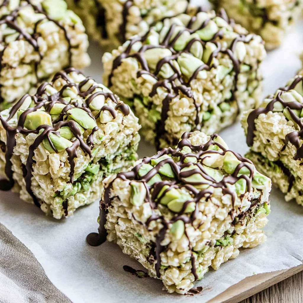 Pistachio Rice Krispie Treats with Dark Chocolate Recipe:…