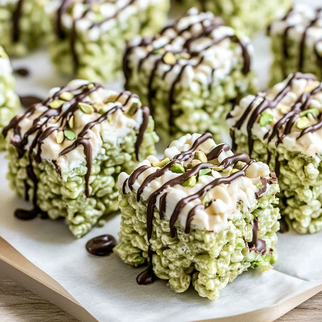 Pistachio Rice Krispie Treats with Dark Chocolate Recipe:…