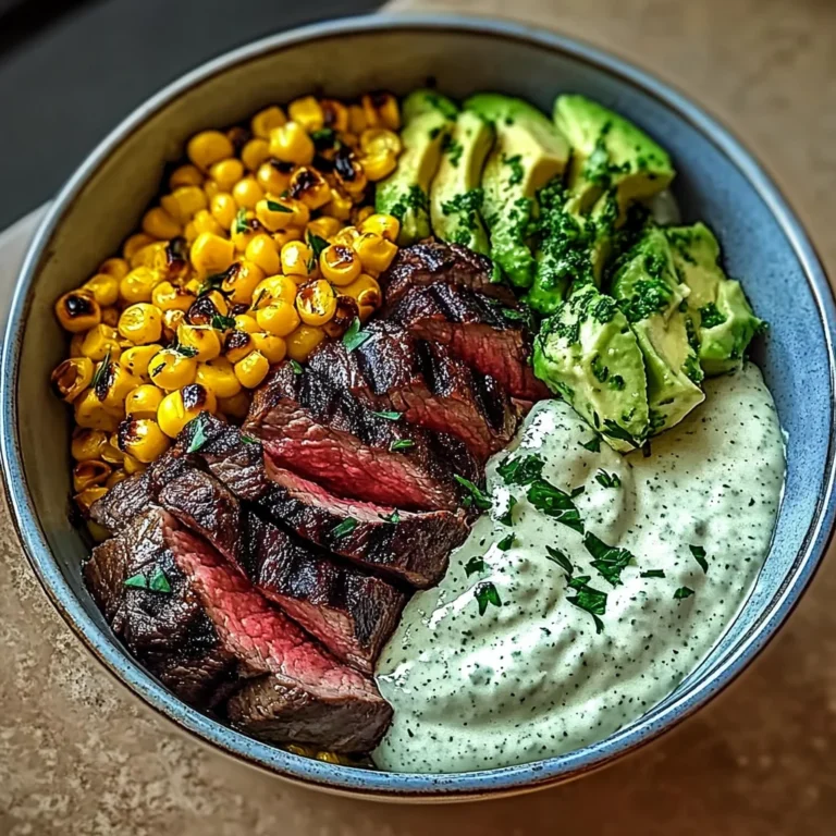 Steak, Avocado, and Roasted Corn Bowl with Cilantro Cream…