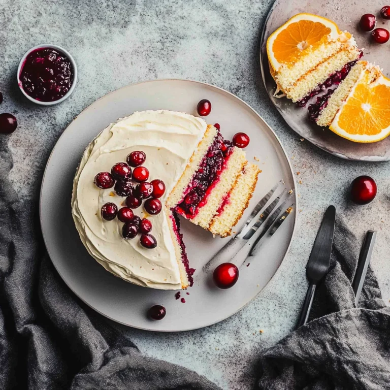 White Cake With Cranberry Filling And Orange Buttercream:…