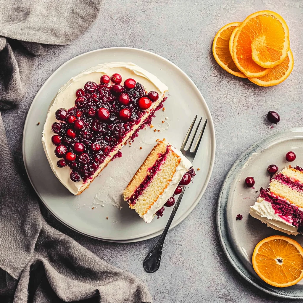 White Cake With Cranberry Filling And Orange Buttercream:…